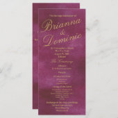 Cranberry en gouden Waterverf bruiloft Programma (Voorkant / Achterkant)