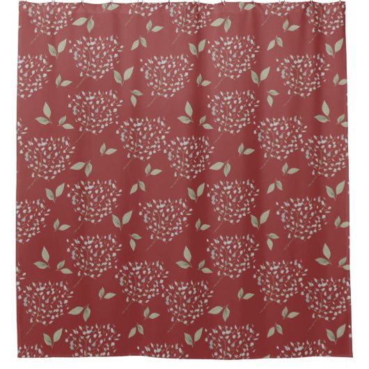 Cranberry en Salie Waterverf Bloemenpatroon Douchegordijn (Voorkant)