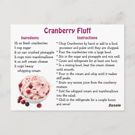 Cranberry Fluff Recipe Card Briefkaart (Achterkant)