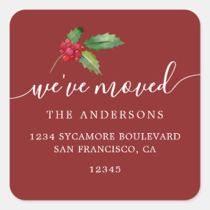 Cranberry Hulst We've Moved Adreslabels Vierkante Sticker