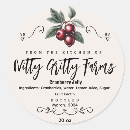 Cranberry Jam Jelly behouden Custom Inblikken Labe Ronde Sticker (Voorkant)