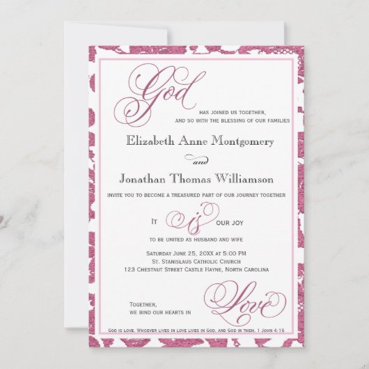 Cranberry Lace Faire-part de mariage religieuse (Devant)