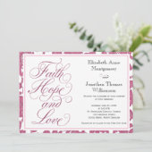 Cranberry Lace Script Faith Hope & Love Wedding Kaart (Staand voorkant)
