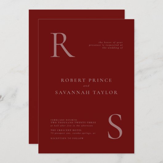 Cranberry Minimalistische Trouw Uitnodiging (Voorkant / Achterkant)