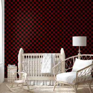 Cranberry Red en Black Checkerboard Patroon Behang