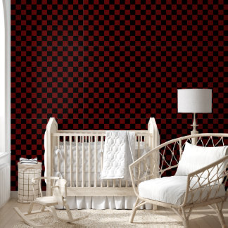Cranberry Red en Black Checkerboard Patroon Behang