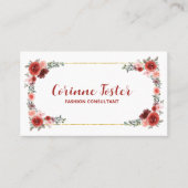 Cranberry Red en Blush Pink Floral Gold Foil Visitekaartje (Voorkant)