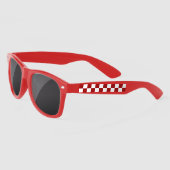 Cranberry Red en White Checkerboard Pattern Zonnebrillen (Links)
