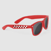 Cranberry Red en White Checkerboard Pattern Zonnebrillen (Rechts)