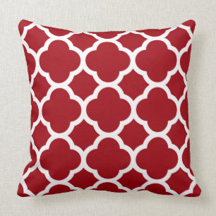 Cranberry Red en White Quatrefoil Pattern Kussen
