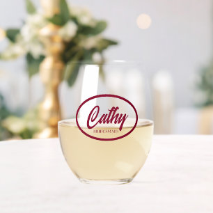 Cranberry Red gestileerde naam bruiloft bruidsmeis Wijnglas Zonder Voet