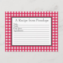 Cranberry Red Gingham Pattern Recipcard Briefkaart
