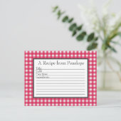 Cranberry Red Gingham Pattern Recipcard Briefkaart (Staand voorkant)