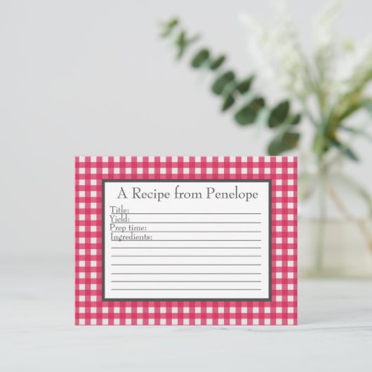 Cranberry Red Gingham Pattern Recipcard Briefkaart (Staand voorkant)