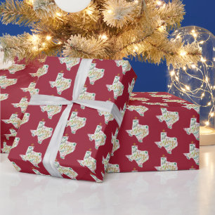 Cranberry Red Joy Holiday Leaves Texas Shape Cadeaupapier