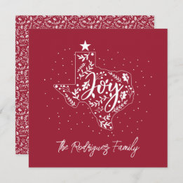 Cranberry Red Joy Holiday Leaves Texas Shape Feestdagenkaart