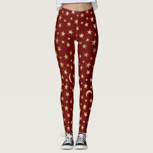 Cranberry Red met goudoliestars en moons Leggings
