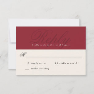 Cranberry Red Modern Elegant Minimaal Monogram RSV RSVP Kaartje