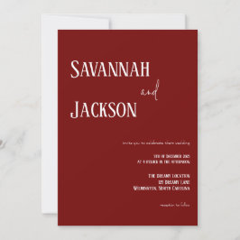 Cranberry Red Modern Elegant Wedding Invitation Kaart