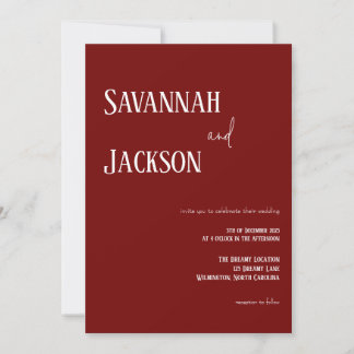 Cranberry Red Modern Elegant Wedding Invitation Kaart
