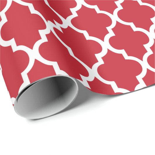 Cranberry Red Quatrefoil Tiles Pattern Cadeaupapier (Rol Hoek)
