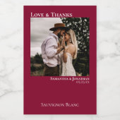 Cranberry Red Wedding Photo Love & Bedankt Mini Wijn Etiket (Enkel label)