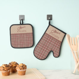 Cranberry Red, White and Tan Ovenwant & Pannenlap Set