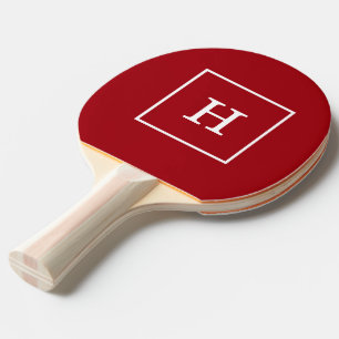 Cranberry Red White Framed Initiaal Monogram Tafeltennisbatje