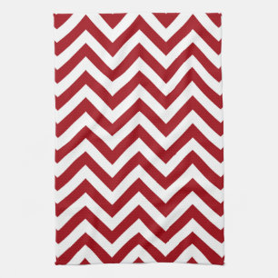 Cranberry Red White Large Chevron ZigZag Pattern Theedoek