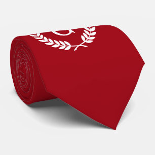 Cranberry Red White Laurel Wreated Initiaal Monogr Stropdas