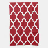 Cranberry Red White Moroccan Quatrefoil Pattern #4 Theedoek (Verticaal)