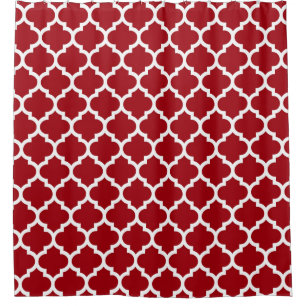 Cranberry Red White Moroccan Quatrefoil Pattern #5 Douchegordijn