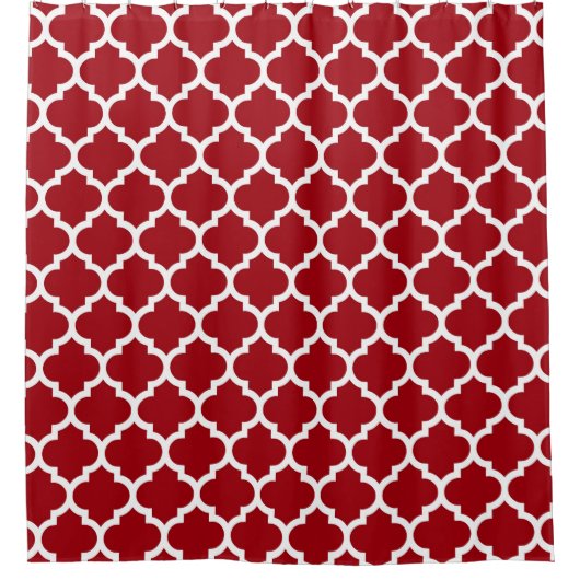 Cranberry Red White Moroccan Quatrefoil Pattern #5 Douchegordijn (Voorkant)