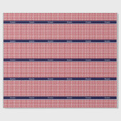 Cranberry Red Wht Houndstooth Navy Monogram Cadeaupapier (Vlak)