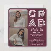 Cranberry Retro Foto Afstuderen Party Uitnodiging (Voorkant)