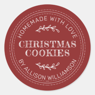 Cranberry Rode Kerstkoeklabel Ronde Sticker