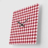 Cranberry rood en wit gecontroleerd gingham patroo vierkante klok (Hoek)