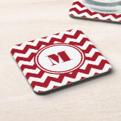 Cranberry rood en wit zigzag Chevron Monogram Bier Onderzetter (Linkerzijde)
