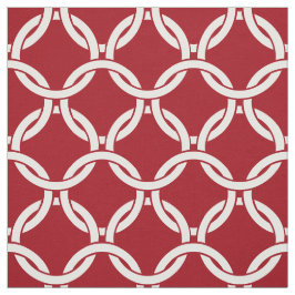 Cranberry Rood, Wit Gekoppelde Cirkels Patroon #1 Stof