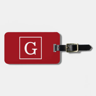 Cranberry Rood Wit Omlijst Initiaal Monogram Bagagelabel