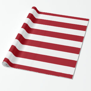Cranberry Rood, Wit XL Strepen Patroon Cadeaupapier