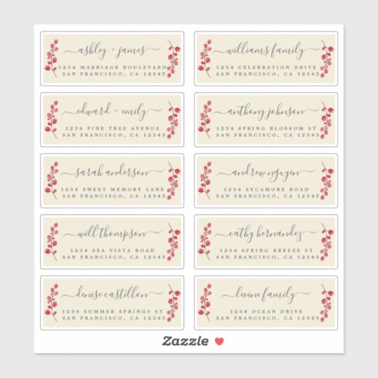 Cranberry's Takjes Huwelijksuitnodiging Adreslabel Sticker (Vel)