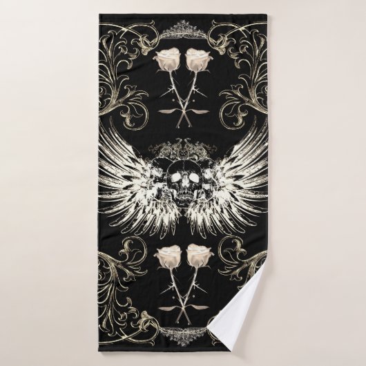 Crâne à ailes de romance gothique victorienne et r (Serviette de bain)