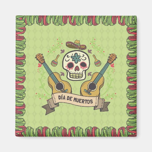 Crâne à sucre et guitares Dia de Muertos | Magnet (Devant)