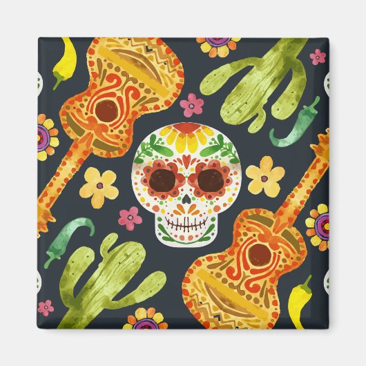 Crâne à sucre et guitares Dia de Muertos | Magnet (Devant)