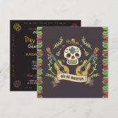 Crâne à sucre et guitares Invitation Dia de Muerto (Devant / Derrière)