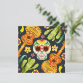 Crâne à sucre et guitares Invitation Dia de Muerto (Debout devant)