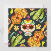 Crâne à sucre et guitares Invitation Dia de Muerto (Devant)