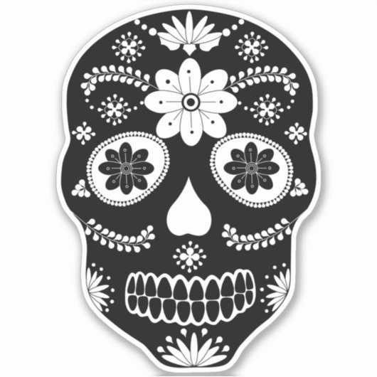Crâne à sucre mexicain 2 Sticker noir et blanc (Devant)