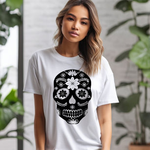 Crâne à sucre mexicain 2 T-shirt noir et blanc